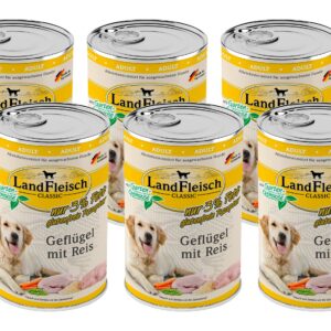LandFleisch Nassfutter Classic Geflügel mit Reis, 6 x 400 g