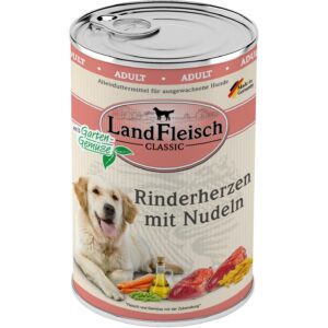 LandFleisch Nassfutter Classic Rinderherzen mit Nudeln, 400 g