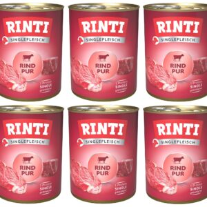 Rinti Nassfutter Singlefleisch Dose Rind Pur, 6 x 800 g