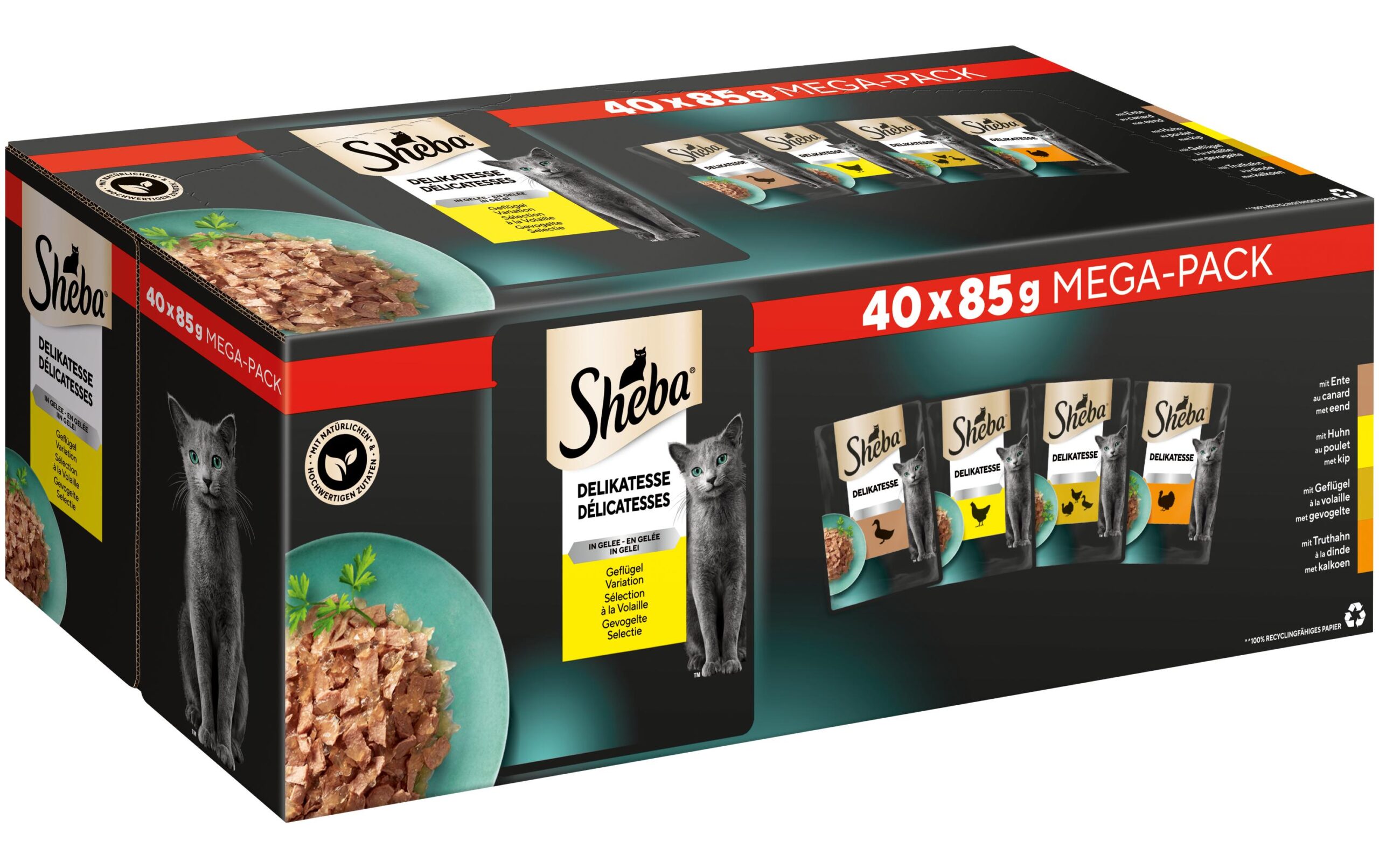 Sheba Nassfutter Delikatesse in Gelée Geflügel Variation 40 x 85 g