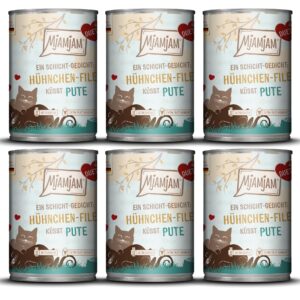 Mjamjam Nassfutter Duett Hühnchen-Filet küsst Pute, 6 x 390 g