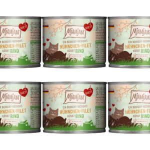 Mjamjam Nassfutter Duett Hühnchen-Filet küsst Rind, 6 x 190 g