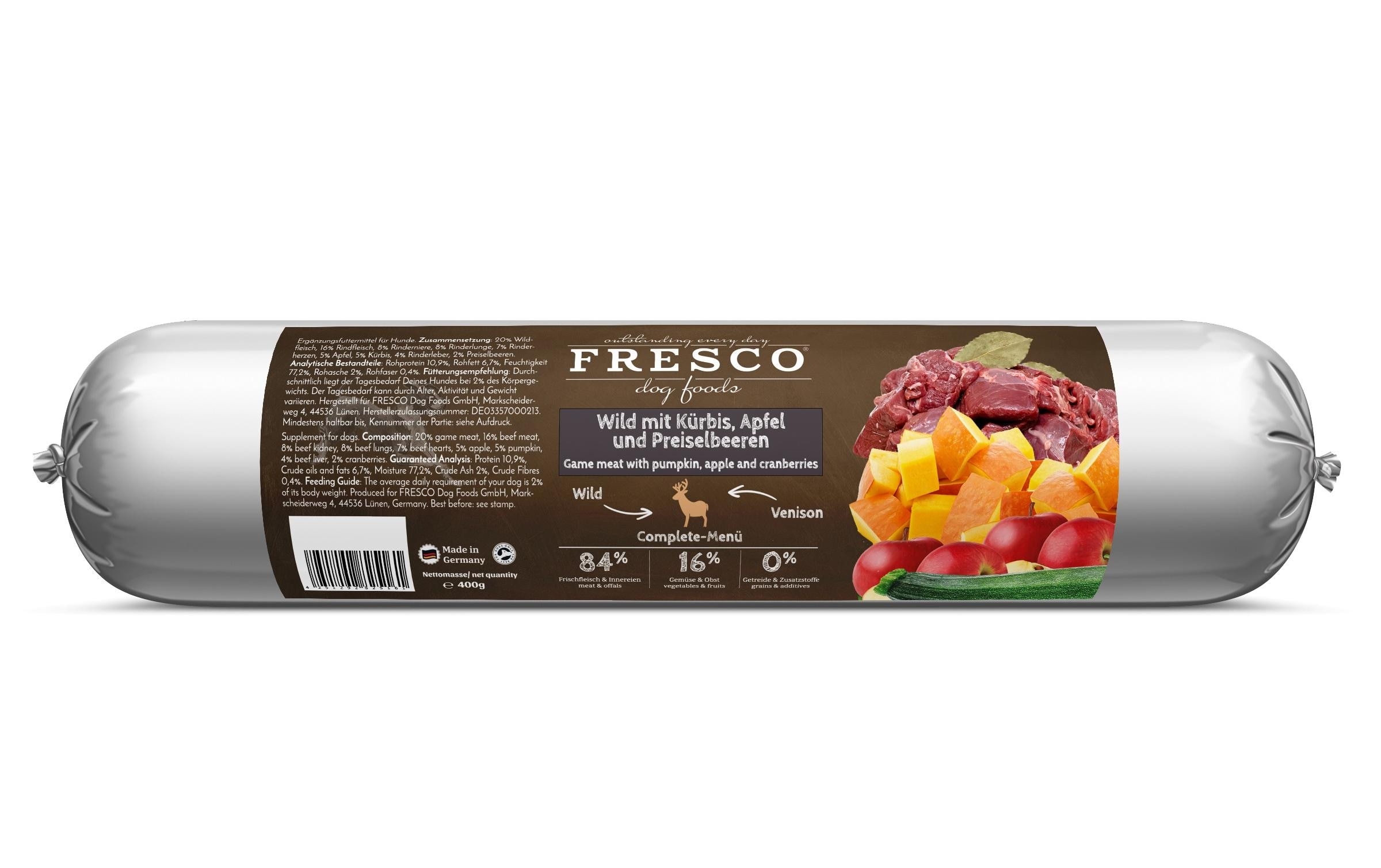 FRESCO Nassfutter BARF Wild mit Kürbis, 400 g