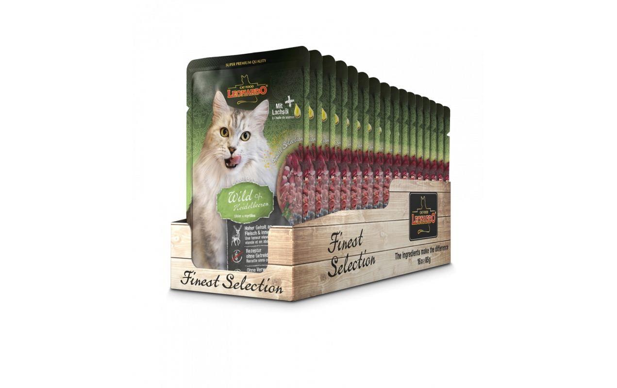 Leonardo Cat Food Nassfutter Wild & Heidelbeeren, 16 x 85 g