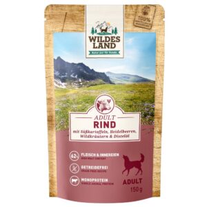 Wildes Land Nassfutter Rind mit Süsskartoffeln & Heidelbeeren 150g