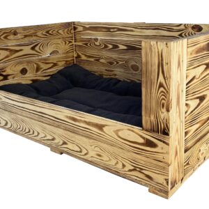 Holz Zollhaus Hunde-Sofa Vintage geflammt, 90 x 57 x 42 cm