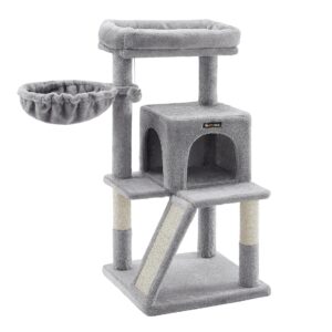 Feandrea Kratzbaum mit Kratzbrett, 96 cm, Grau/Beige