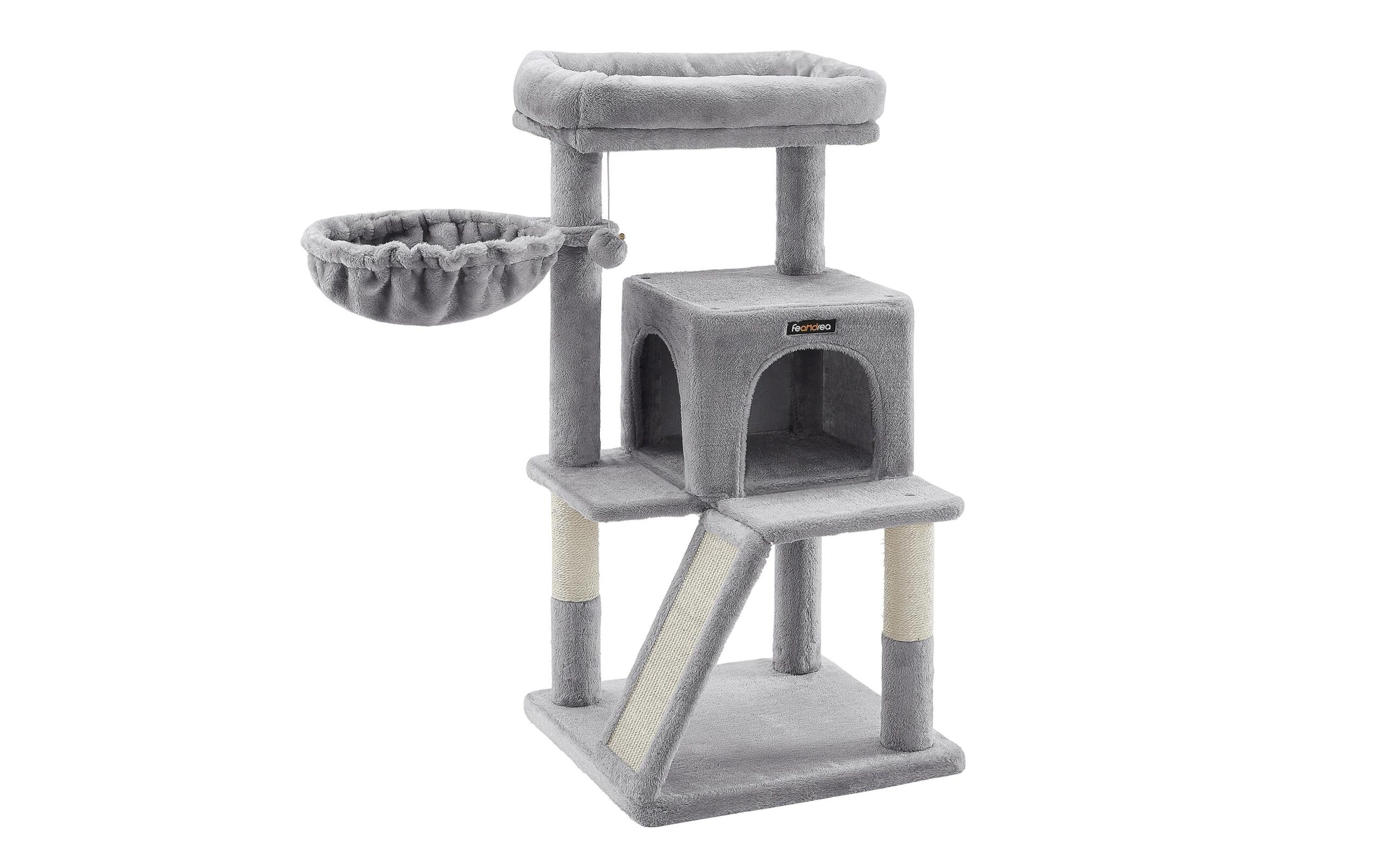 Feandrea Kratzbaum mit Kratzbrett, 96 cm, Grau/Beige
