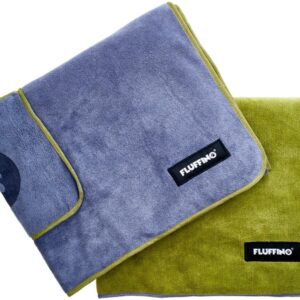 Fluffino Hundehandtuch-Set, Grün / Blau, M
