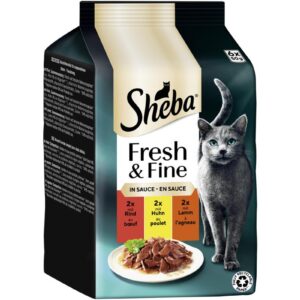Sheba Nassfutter Sauce mit Rind, Huhn und Lamm, 6 x 50g