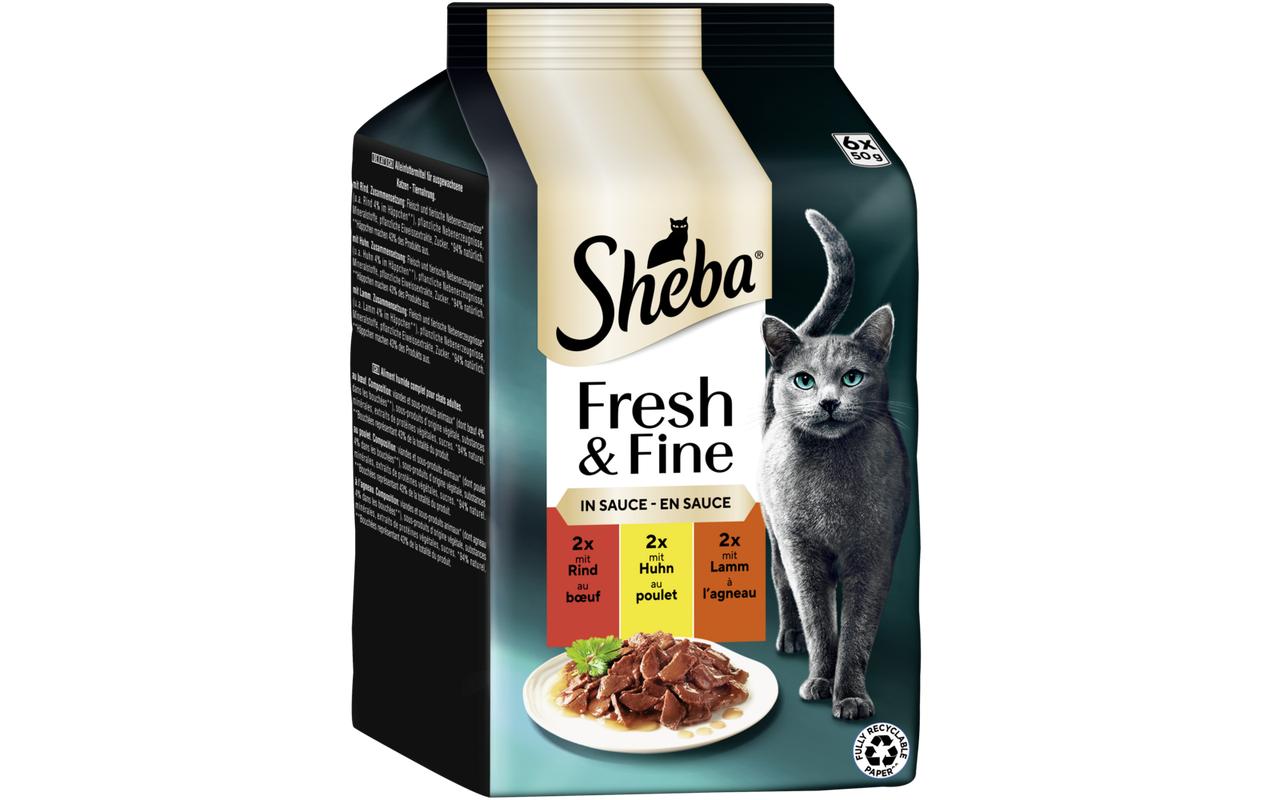 Sheba Nassfutter Sauce mit Rind, Huhn und Lamm, 6 x 50g