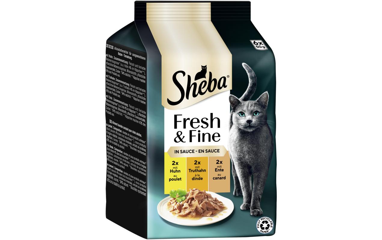 Sheba Nassfutter Sauce mit Huhn, Truthahn und Ente, 6 x 50g