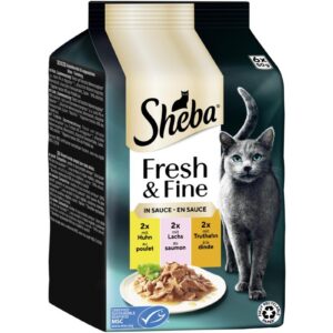 Sheba Nassfutter Sauce mit Huhn, Lachs und Truthahn, 6 x 50g