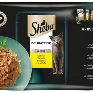 Sheba Nassfutter Delikatesse Gelee Geflügel Variation, 4 x 85g