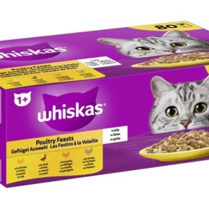 Whiskas 1+ Geflügel Auswahl 4 Varietäten in Gelee 80 x 85 g