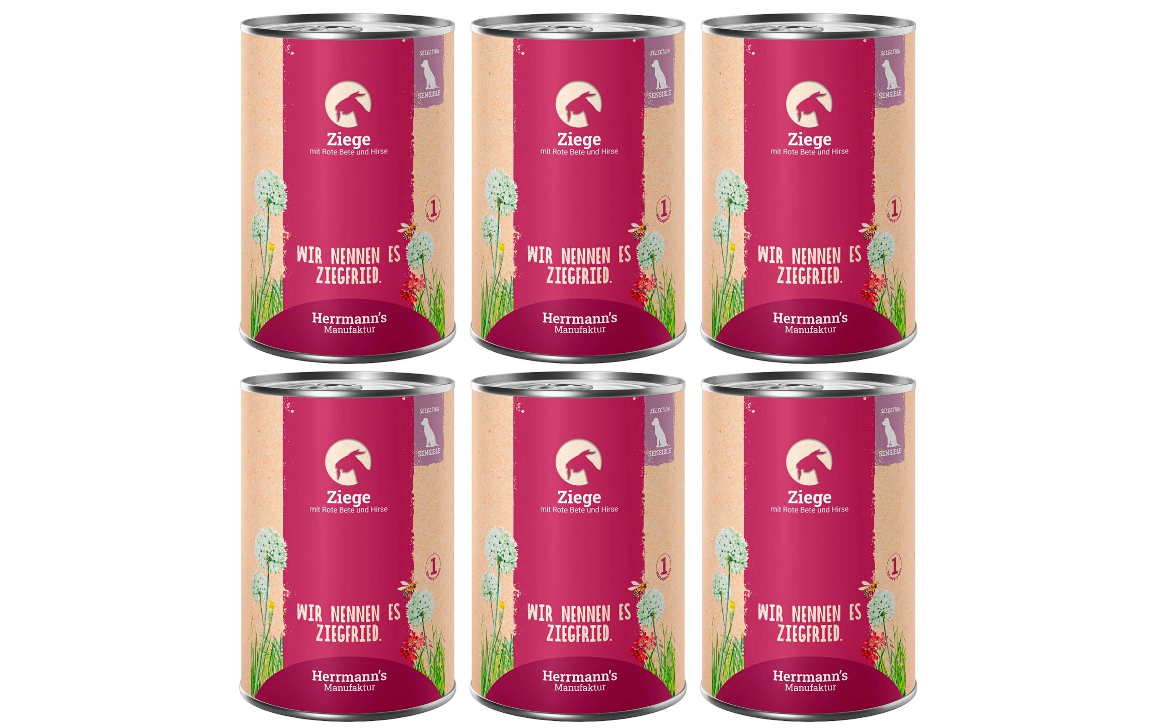 Herrmann's Nassfutter Ziege mit rote Beete und Hirse 6 x 400 g