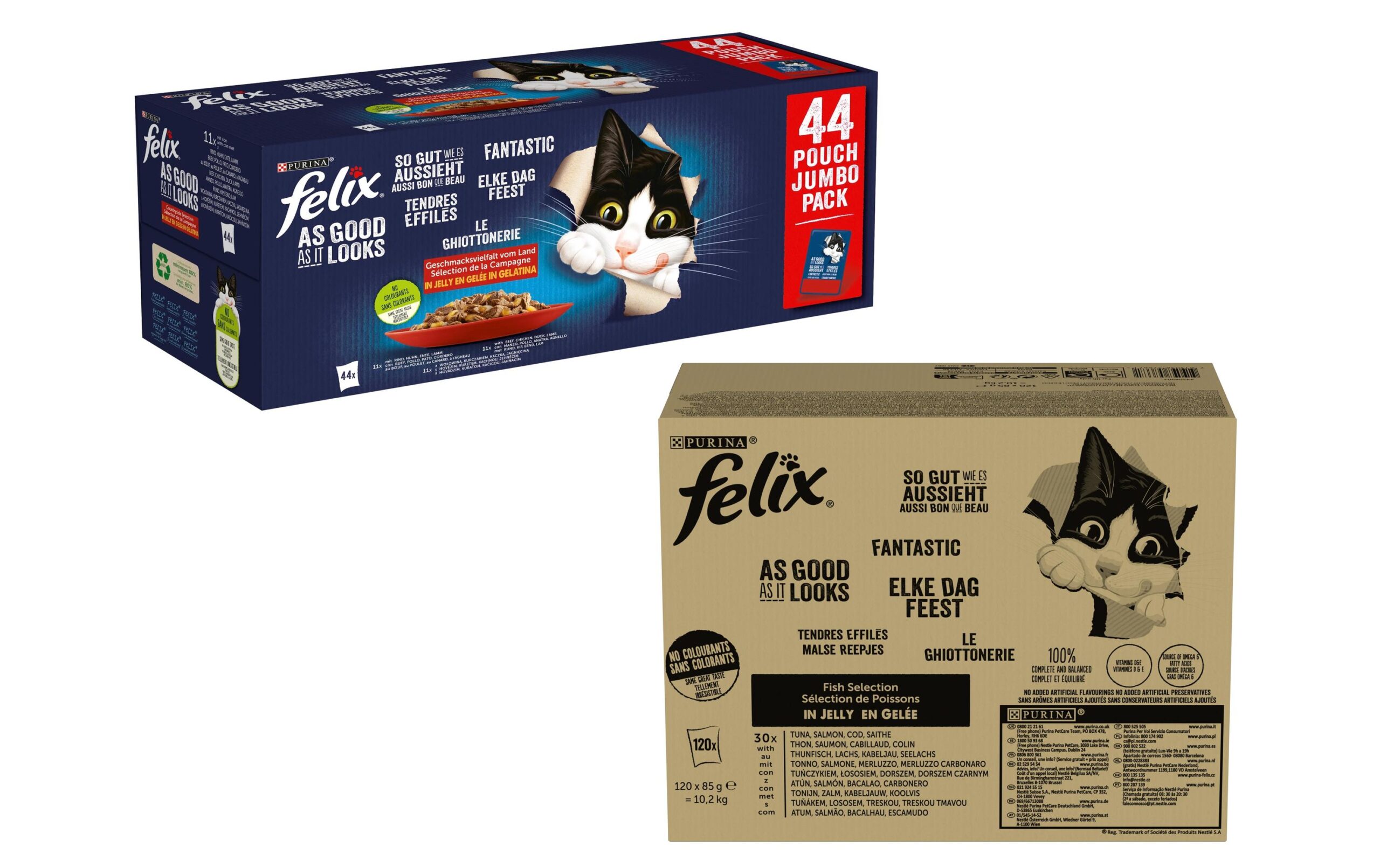 Felix Nassfutter AGAIL Fleisch Auswahl+ Fisch Kit, 120 + 44 x 85g
