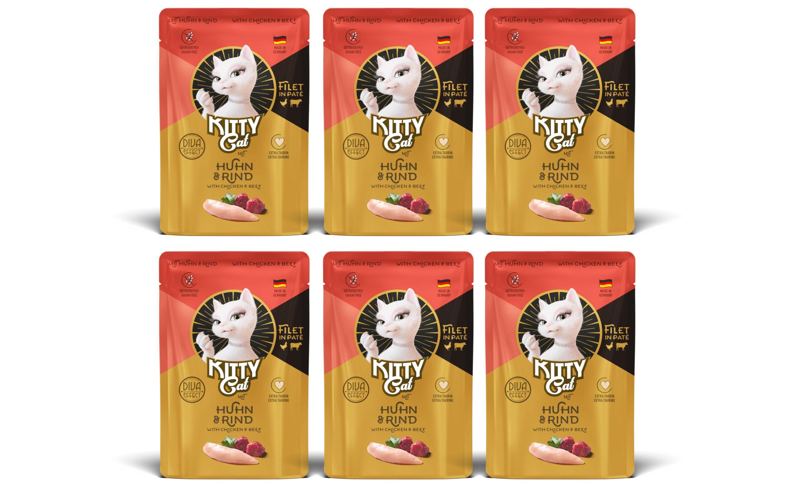 KITTY Cat Nassfutter KittyCat Filét Paté Pouch Huhn, Rind 6 x 85 g