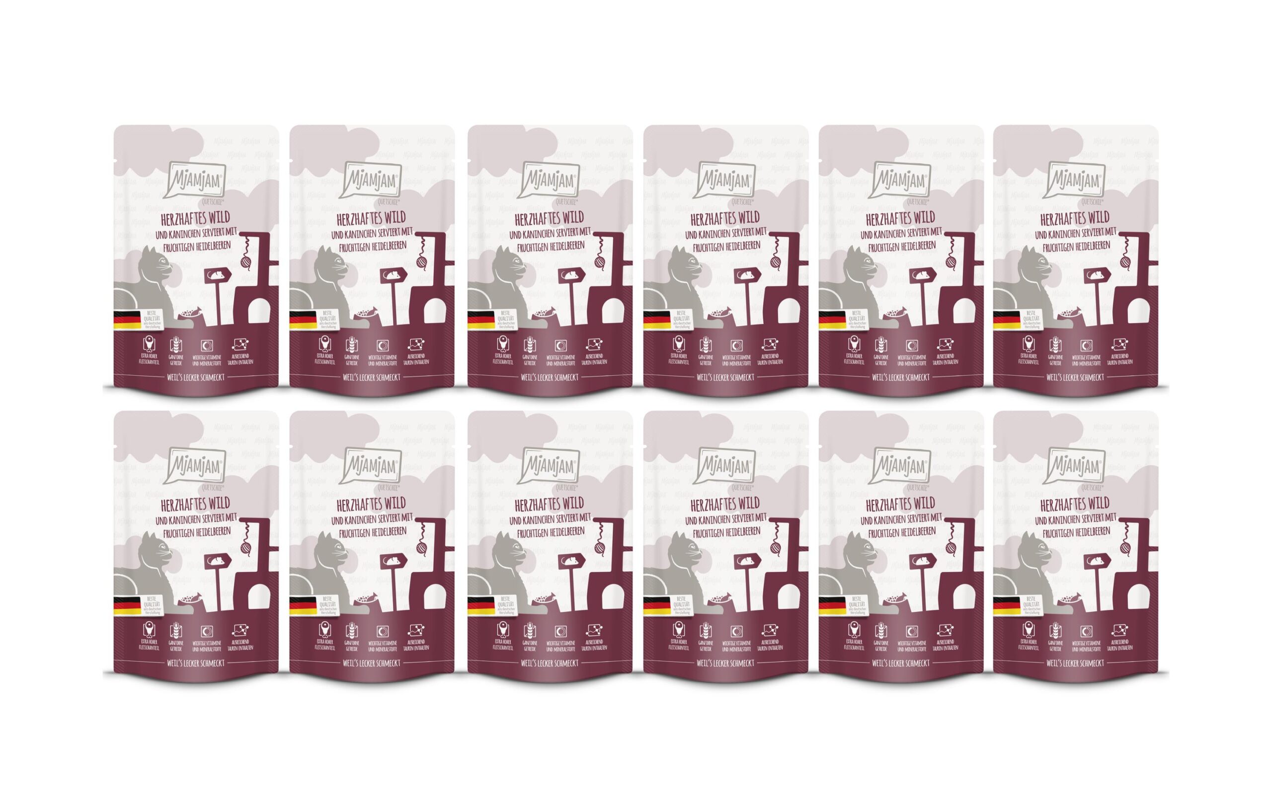 Mjamjam Nassfutter Quetschie Wild & Kaninchen, 12 x 125 g