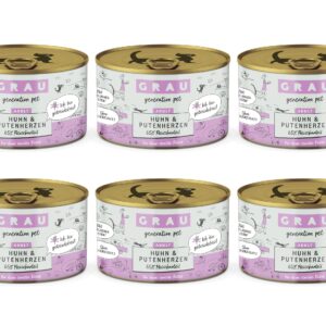Grau Nassfutter Huhn und Putenherzen 6 x 200 g