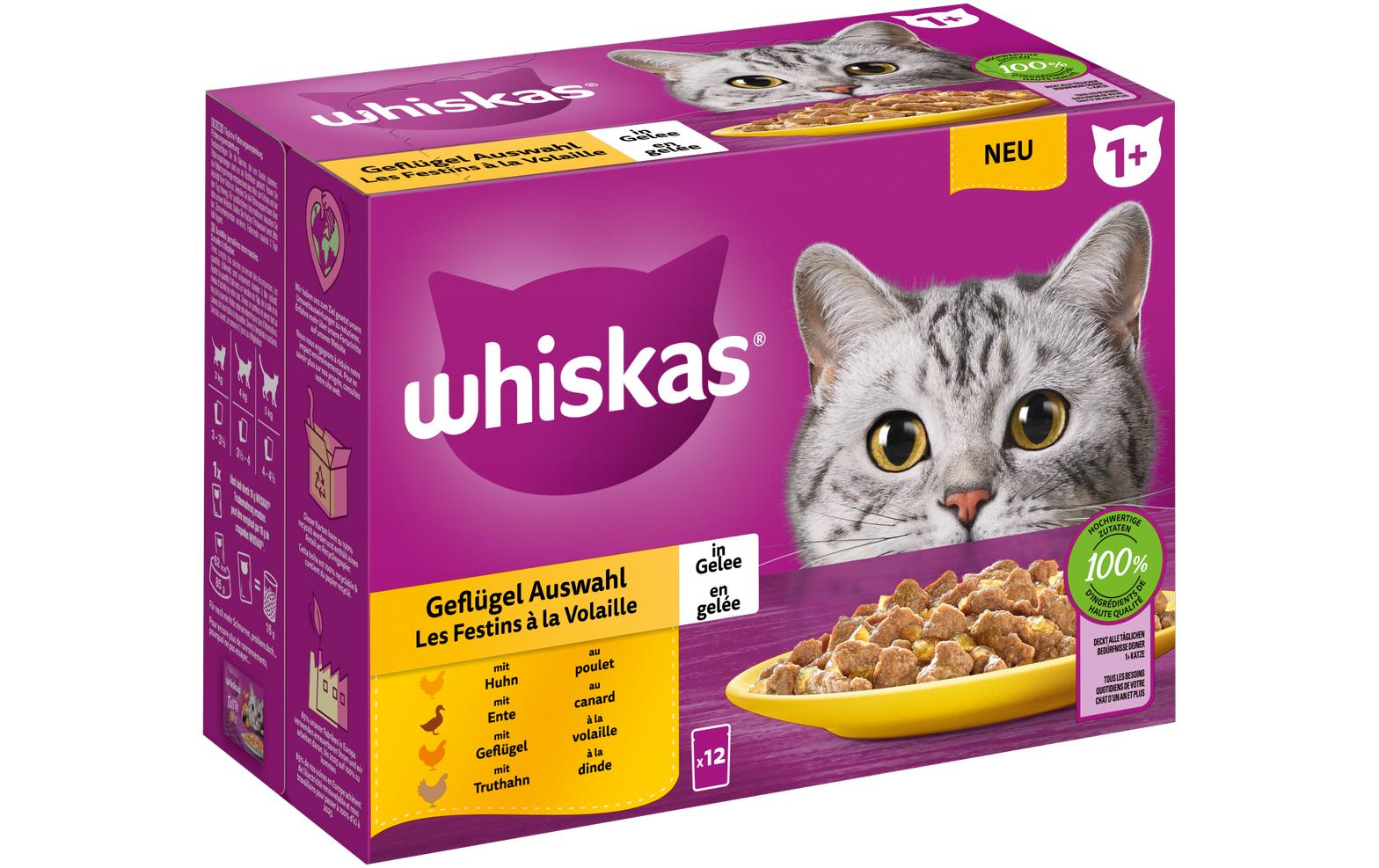 Whiskas Nassfutter Geflügel Auswahl in Gelee 1+, 12 x 85g