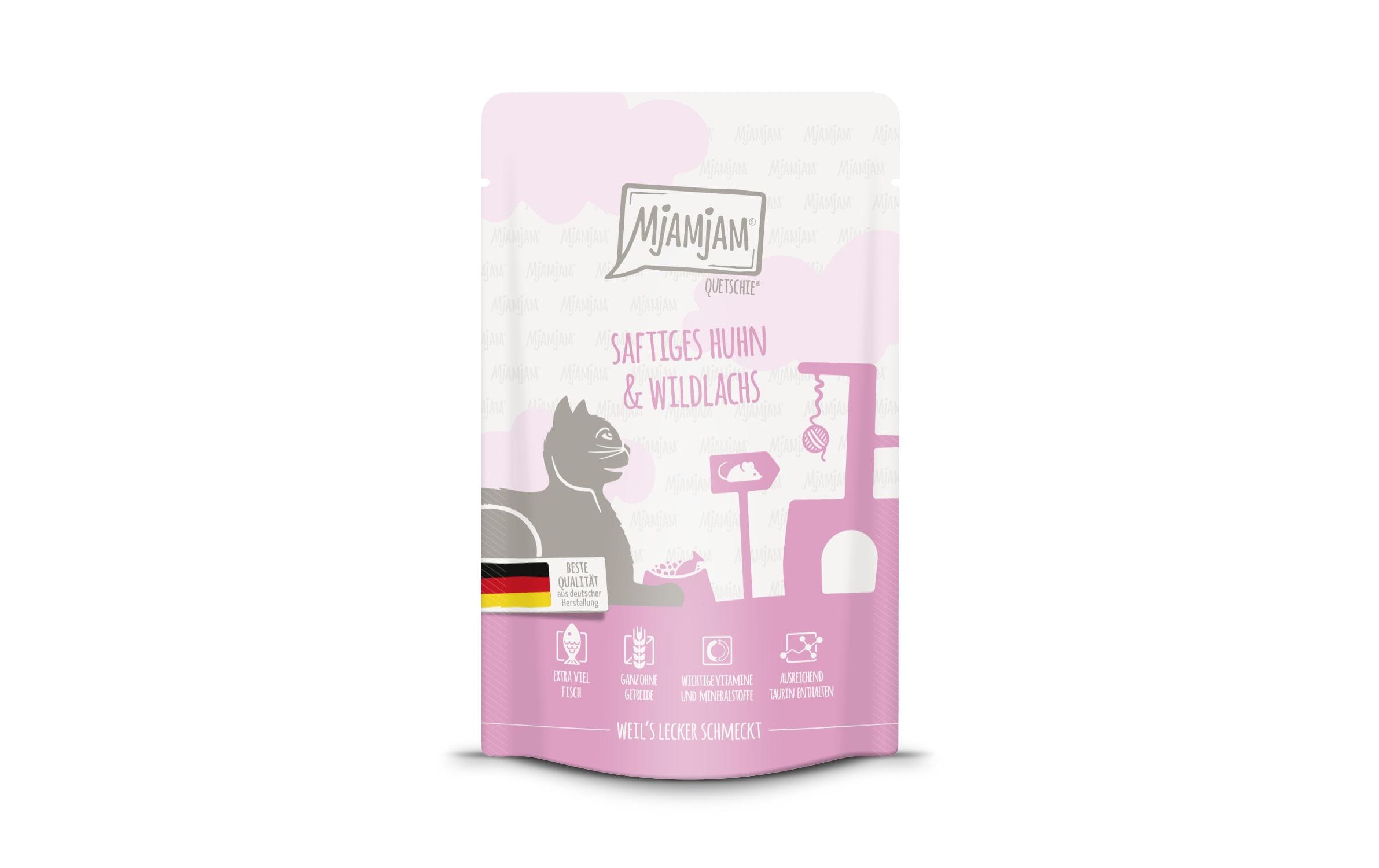 Mjamjam Nassfutter Quetschie Huhn & Wildlachs, 125 g
