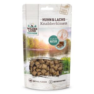 Wildes Land Katzen-Snack Knabberkissen Huhn und Lachs 50 g