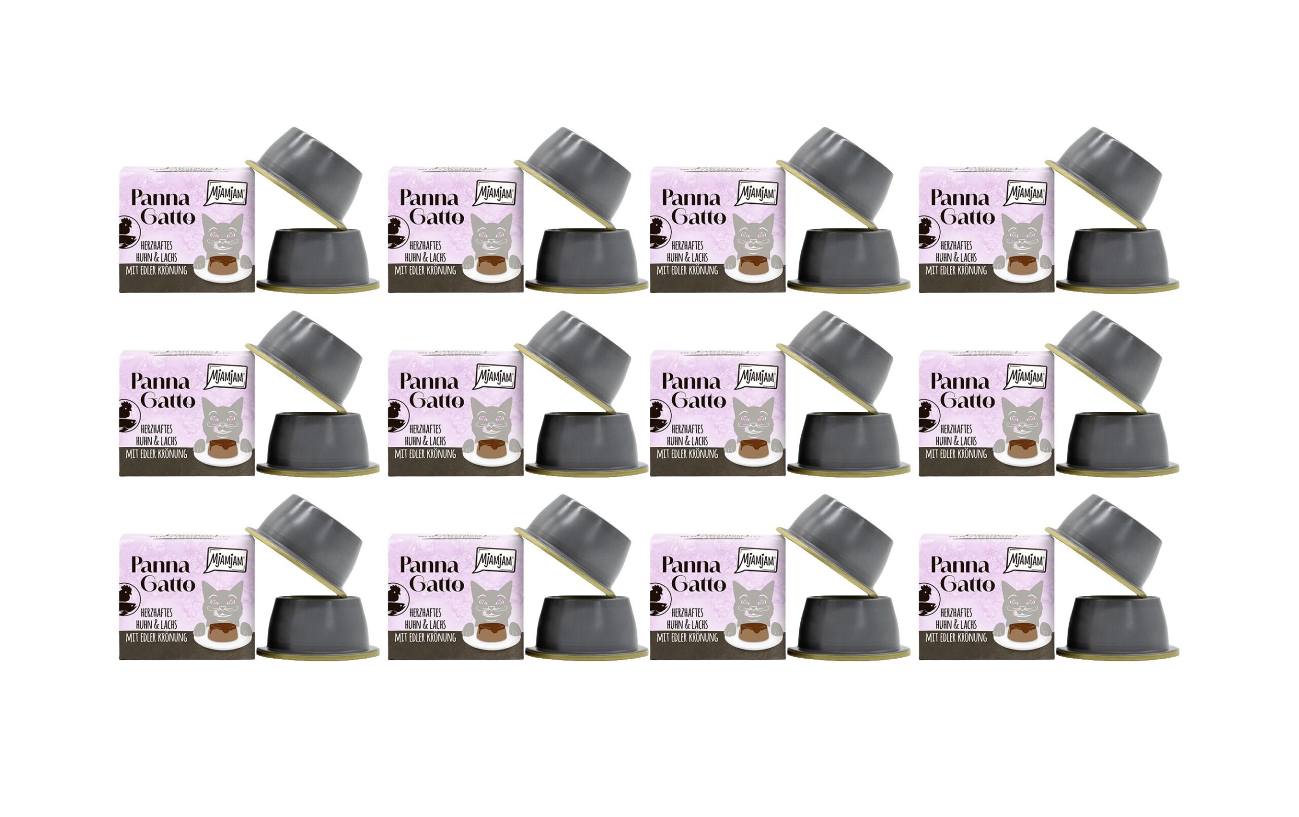 Mjamjam Panna Gatto Huhn und Lachs mit edler Krönung, 12x 2 x 80 g