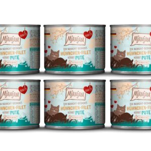 Mjamjam Nassfutter Duett Hühnchen-Filet küsst Pute, 6 x 190 g