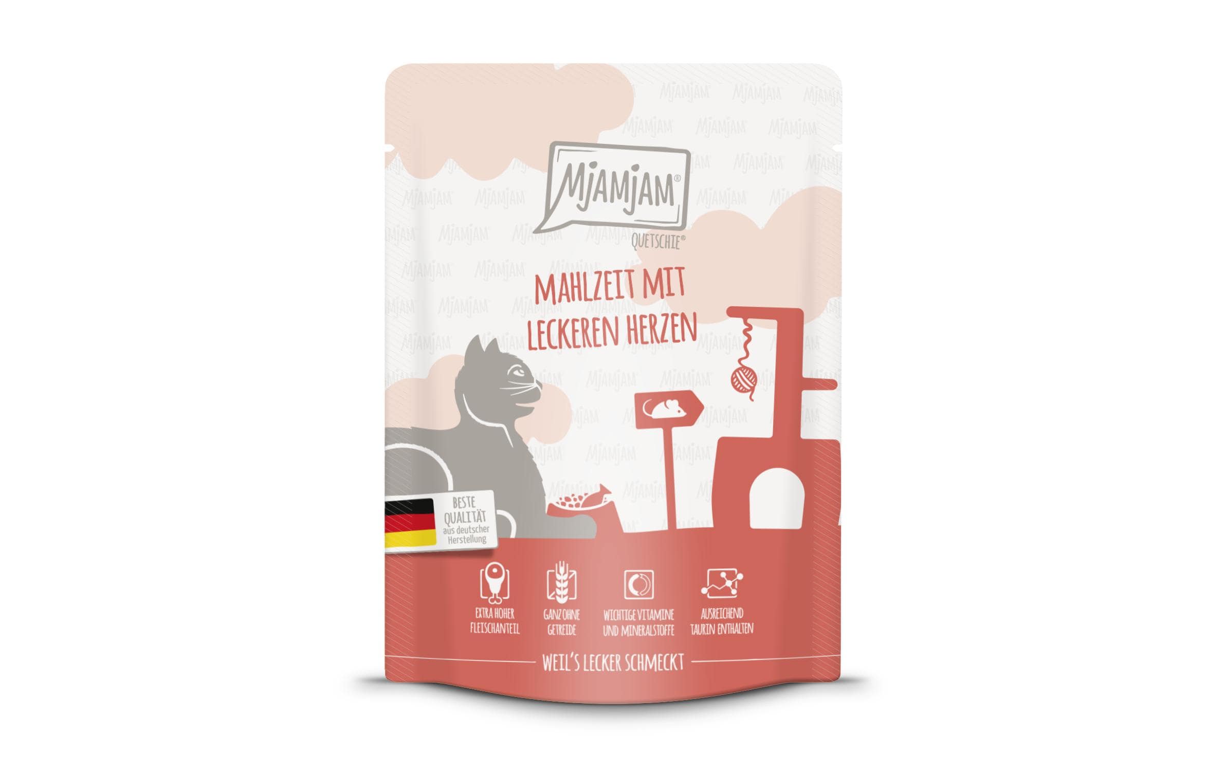 Mjamjam Nassfutter Quetschie Mahlzeit mit Herzen, 300 g