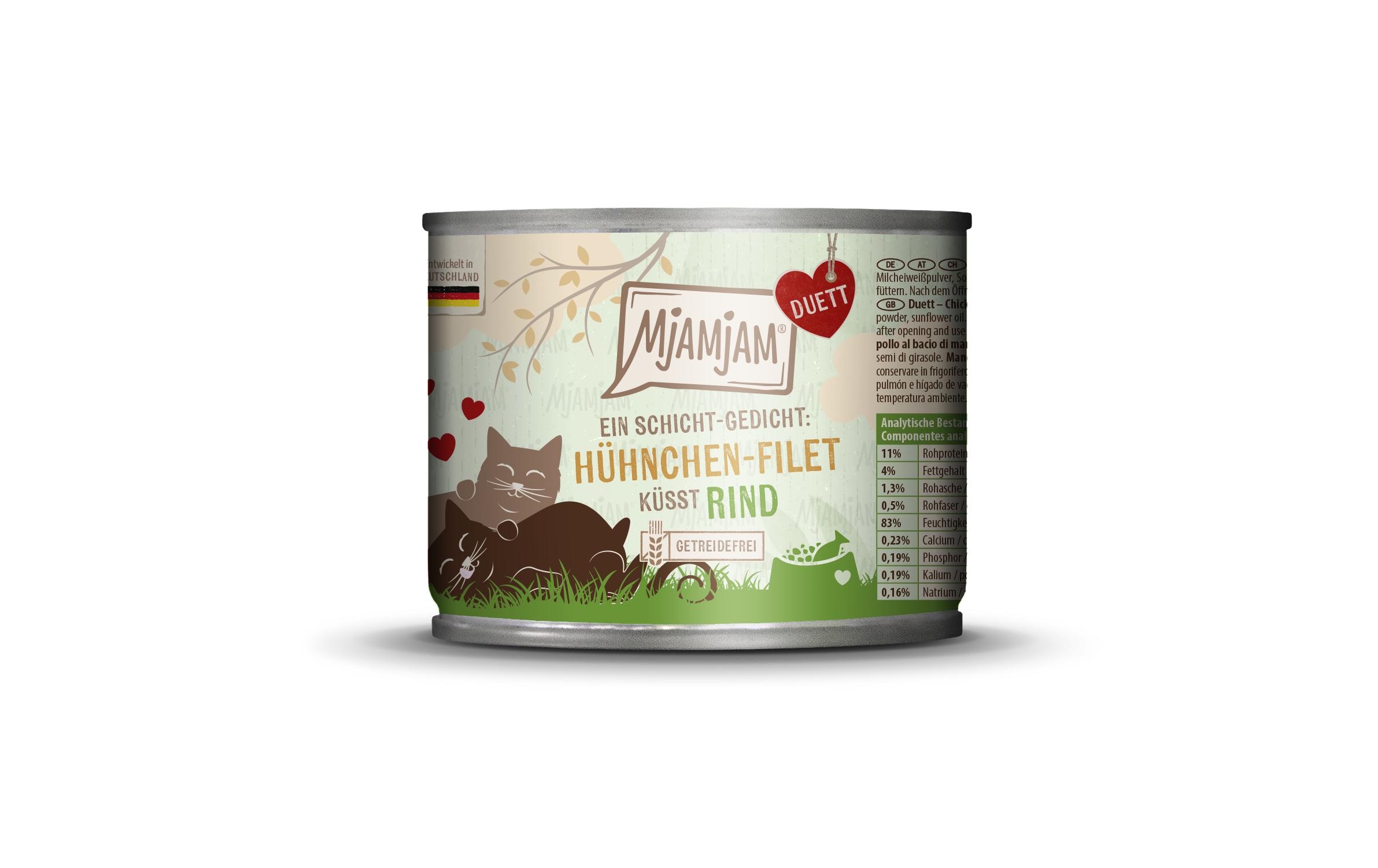 Mjamjam Nassfutter Duett Hühnchen-Filet küsst Rind, 190 g