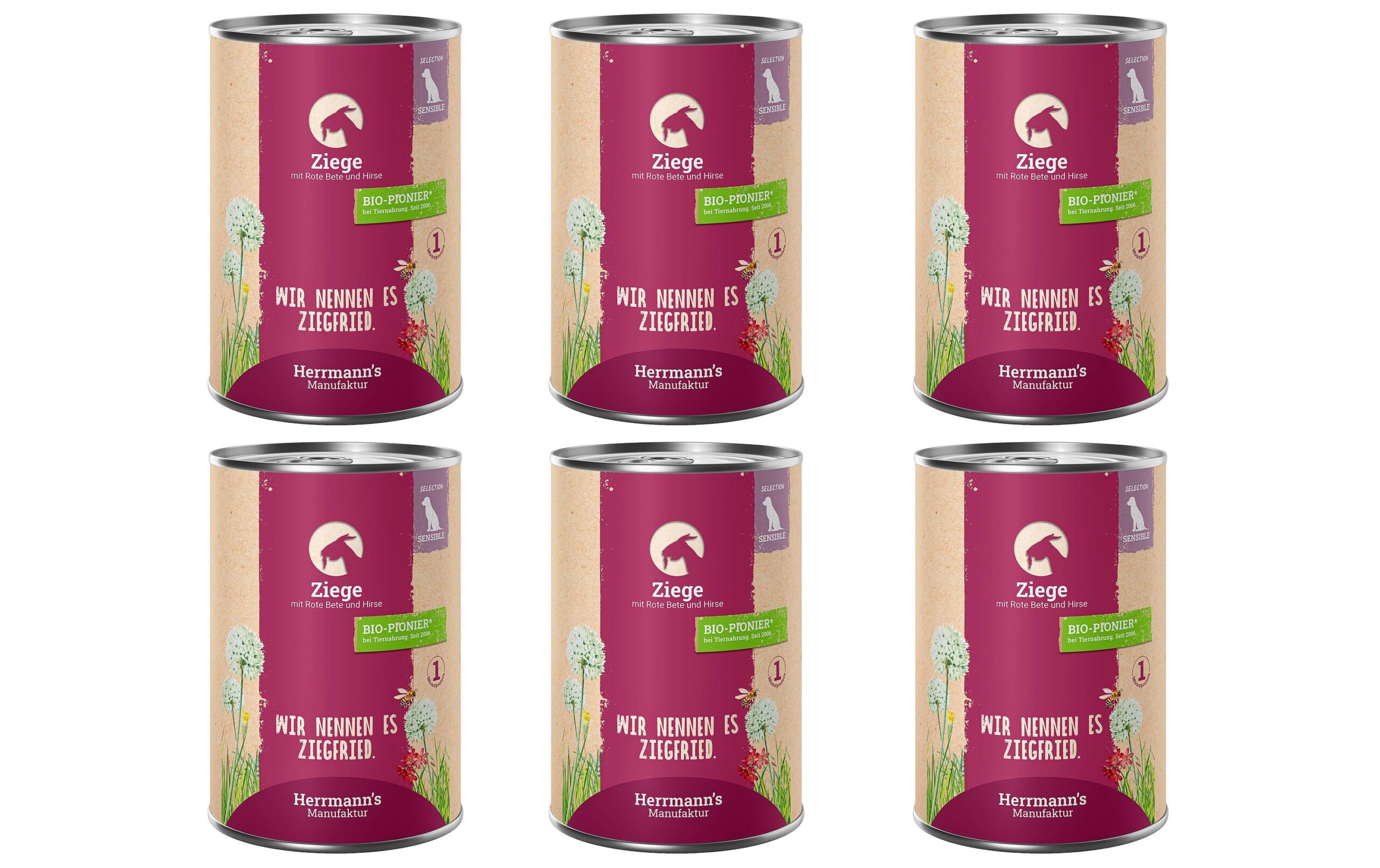 Herrmann's Nassfutter Ziege mit rote Beete und Hirse 6 x 400 g