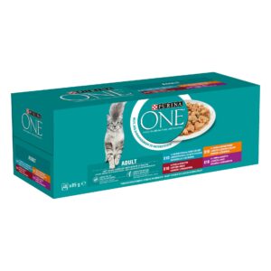 Purina ONE Nassfutter Adult Huhn, Hochseefisch, Rind & Lamm, 40 x 85 g