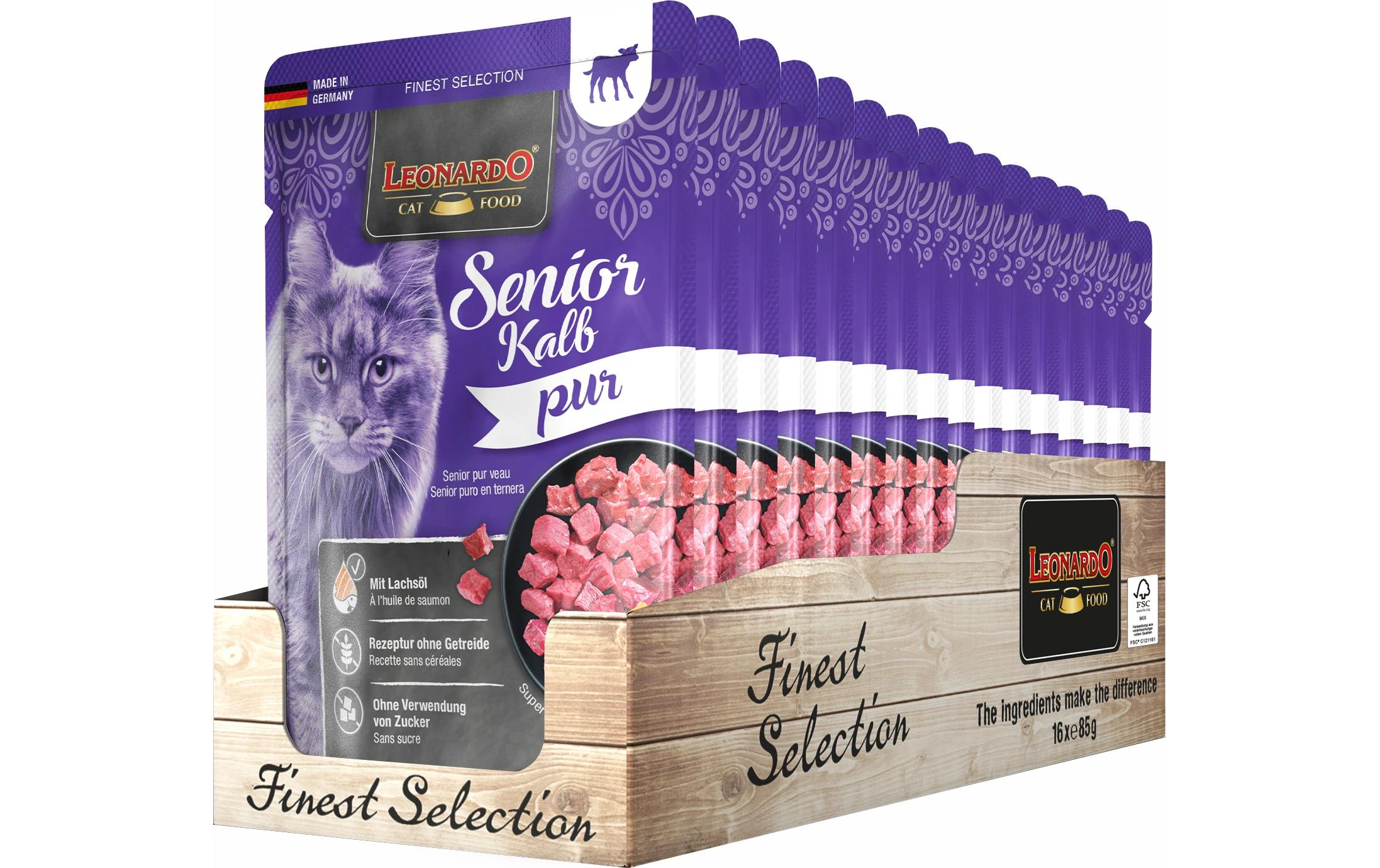 Leonardo Cat Food Nassfutter Senior Kalb Pur, 16 x 85 g