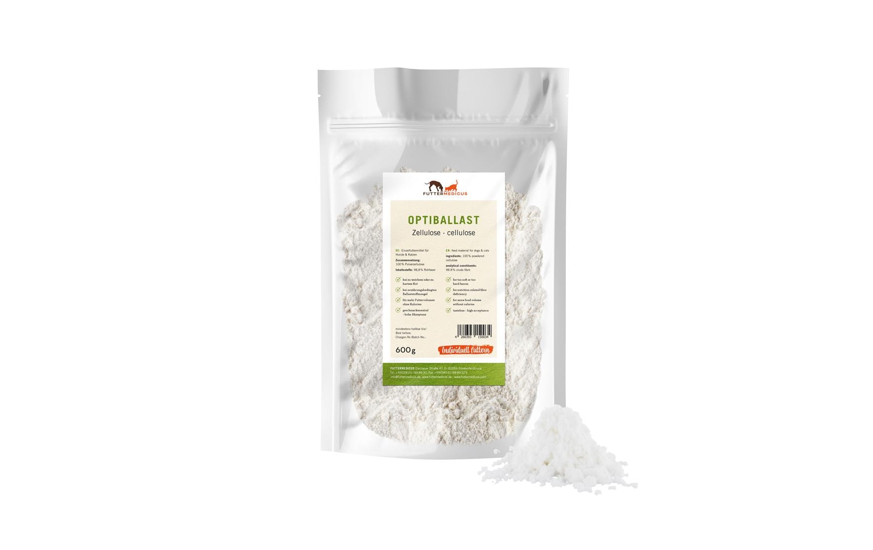 Futtermedicus Hunde-Nahrungsergänzung Optiballast Pulver-Zellulose, 600 g