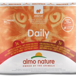 Almo Nature Nassfutter Daily Multipack mit Huhn, Rind und Ente 6 x 70g