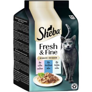 Sheba Nassfutter Sauce mit Lachs, Thunfisch und Forelle, 6 x 50g