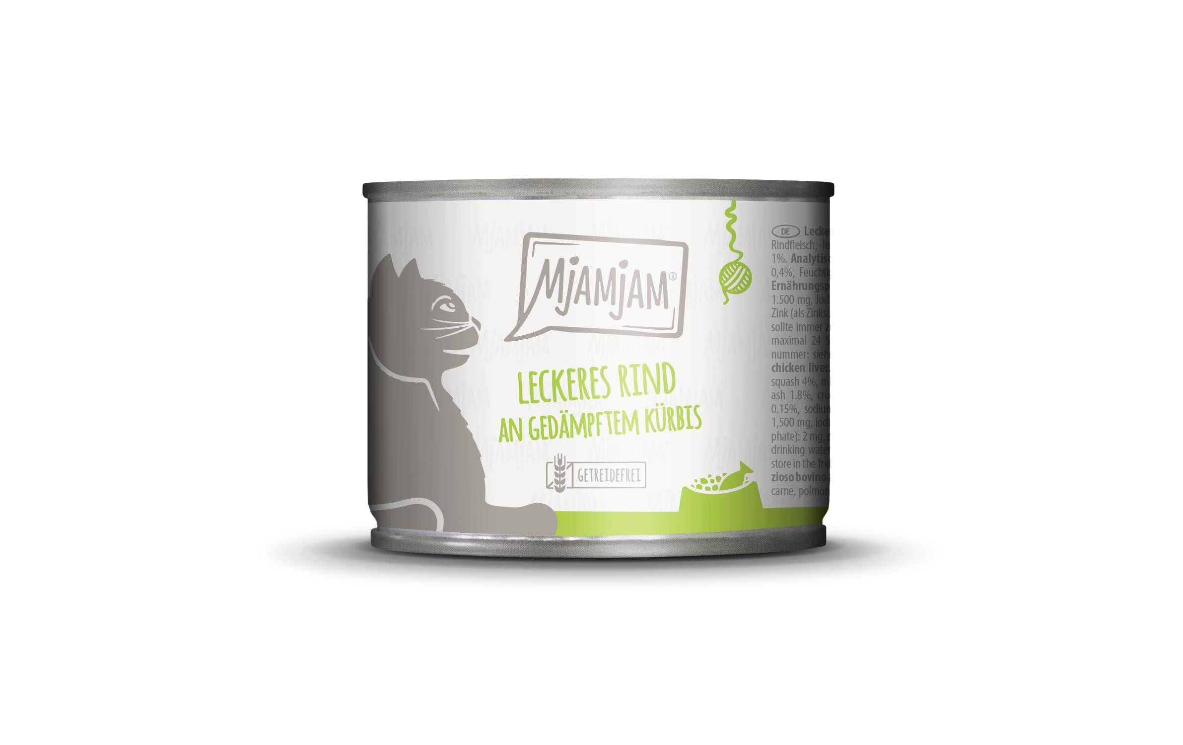 Mjamjam Nassfutter Dose Rind & Kürbis, 200 g
